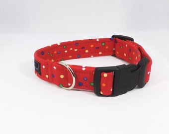 Spots on Red Collar, luxury dog collar, luxury dog leash, dogs, pets, spots, made in Scotland