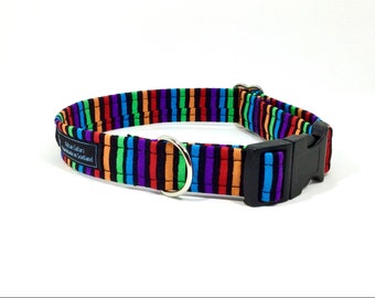 Stripes on Black Collar ( 1 ), luxury dog collar, luxury dog leash available, dogs, pets, stripes, made in Scotland