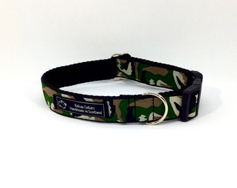 Camo collar in green,handcrafted , luxury dog collar, luxury dog leash to match available , dogs , pets, made in Scotland, Kelsae Collars