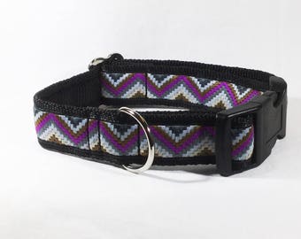 Zig Zag Collar in purple or burgundy, luxury dog collar, luxury dog leash, dogs, pets, geometric, handcrafted