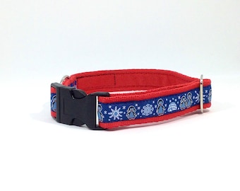 Penguins, Igloo and Snowflake Collar, Christmas, handcrafted , luxury dog collar,dogs , pets, made in Scotland, Santa