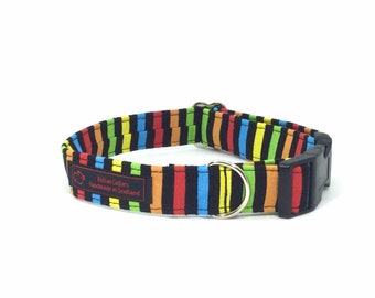 Stripes on Black Collar ( 2 ), luxury dog collar, luxury dog leash available, dogs, pets, stripes, made in Scotland