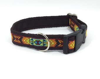 Bright Aztec Collar, handcrafted , luxury dog collar, luxury dog leash to match available , dogs , pets, made in Scotland, Kelsae Collars