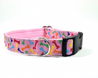 Mixed Bones Pink Lead,made in Scotland, jacquard ribbon,bones , luxury dog leash , dogs, pets