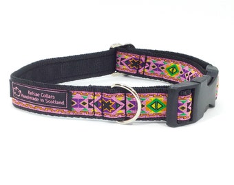 Beth Dog Collar, made in Scotland, handcrafted , jacquard ribbon, luxury, dog, pets