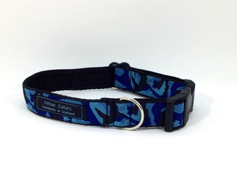 Camo Lead in blue,  handcrafted , matching luxury dog collar to order, luxury dog leash, dogs , pets, jacquard ribbon,