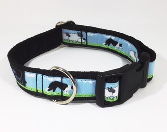 Black and White Border Collie Collar, sheep, lambs, farm, handcrafted , luxury dog collar, luxury dog leash, dogs , pets, Border Collie