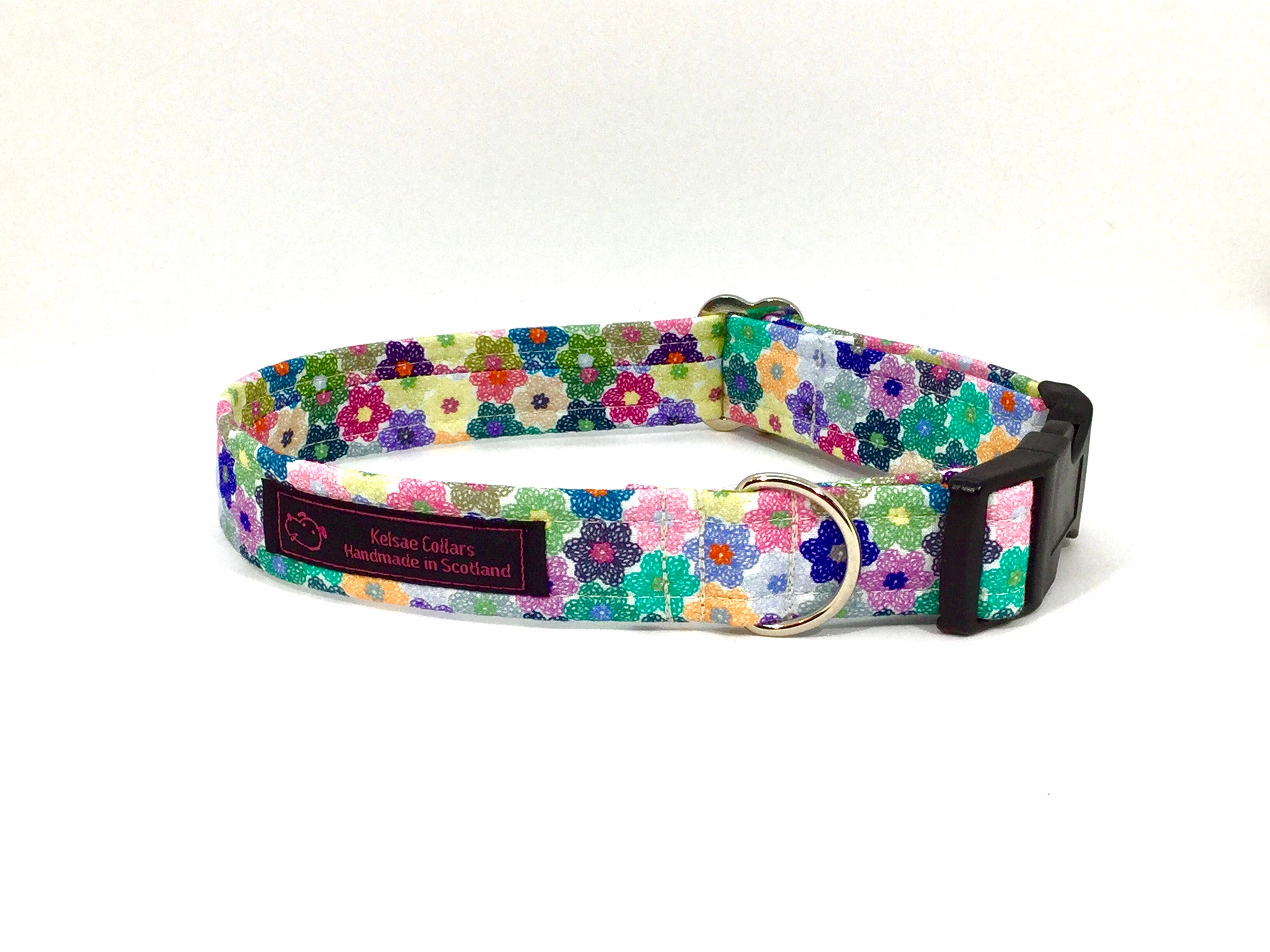 Crocheted Flowers dog collar,made in Scotland, crochet ,luxury, handmade