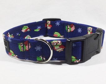 Christmas Owls Dog Collar,Christmas,dog collar,luxury dog collar,festive,made in scotland,owls