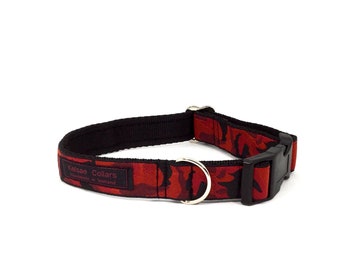 Camo collar in red, handcrafted , luxury dog collar, luxury dog leash to match available , dogs , pets, made in Scotland, Kelsae Collars