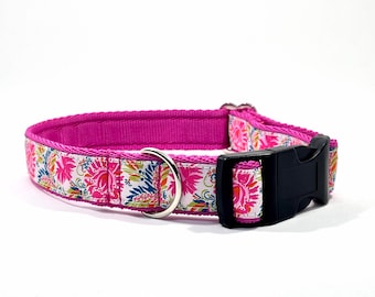 Chrysanthemums Collar, handmade, made in Scotland, dog, machine washable, multicoloured, flowers