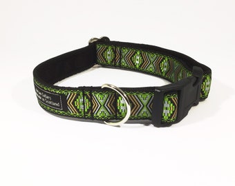 Inca Collar  Green,luxury dog collar, luxury dog leash, jacquard ribbon, dogs, pets, handcrafted