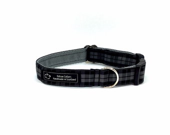 Black and Grey tartan collar,made in Scotland, Scottish clans, plaids, dogs, pets, tartan ribbon, Scottish