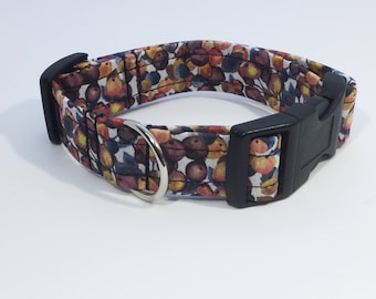 Liberty  Berries Brown Collar, Liberty Winter Berries Lead, dog collar, dog leash, luxury dog collar, luxury dog leash, Liberty fabric