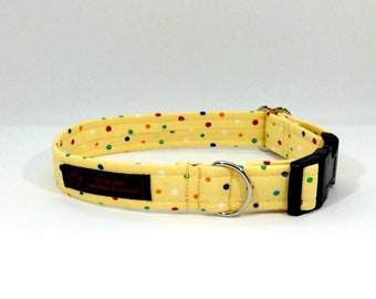 Spots on Yellow Collar, luxury dog collar, luxury dog leash available,dogs, pets, spots, made in Scotland