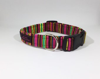 Stripes on Brown Dog Collar,Cotton,Stripes,Dog collar,Dog Leash,Luxury Dog Collar,Luxury Dog Leash,pets,dogs