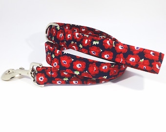 Poppies on Black Lead, leash, poppies, rememberence, luxury dog leash, dogs, pets