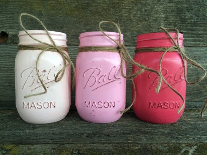 Pink Mason Jar Set Etsy