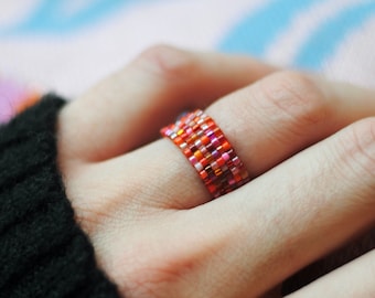 Beaded Mosaic Ring in Shades of Pink Single Weave