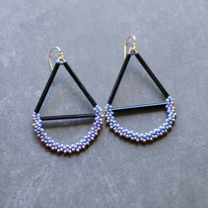 Lilac Beaded Geometric Chandelier Earrings // Seed Bead Earrings image 1