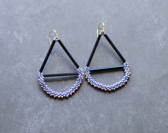 Lilac Beaded Geometric Chandelier Earrings // Seed Bead Earrings