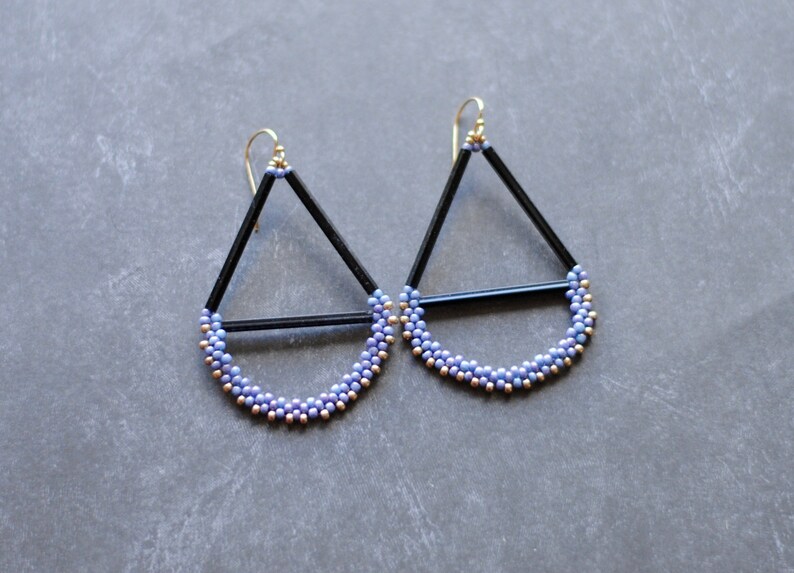 Lilac Beaded Geometric Chandelier Earrings // Seed Bead Earrings image 1