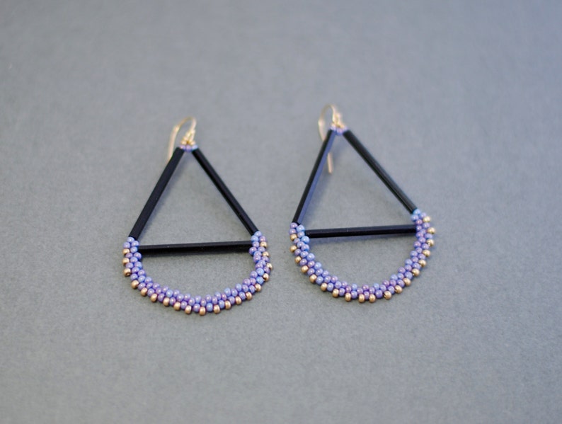 Lilac Beaded Geometric Chandelier Earrings // Seed Bead Earrings image 3