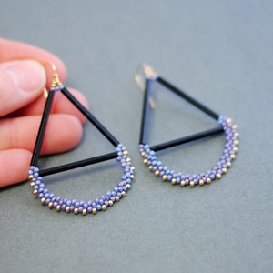 Lilac Beaded Geometric Chandelier Earrings // Seed Bead Earrings image 2