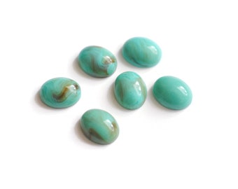 Vintage Lucite Turquoise Cabochons / 10x8mm Oval / Flat Back / QTY: 10 / S042