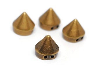 Vintage Metalized Bronze Plastic Spike Beads / 10mm / Sew-On Embellishment Bead / Two Holes / QTY: 20 / S024