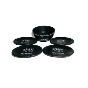 Rae Dunn 2018 Halloween Dancing Skeletons Matte Black Ceramic Bowl Oval Plates