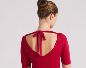 ANGEL Red Top with Sleeves and Bow, Tango Top, Dance Top, Top with Open Back, Elegant Top with Sleeves