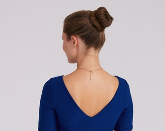 Size S* DOROTEA Draped Top in Royal Blue with V-back, Tango Top with Sleeves, Crop Top, Top with Bow, Salsa Top with Draped Back