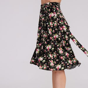 Rose Print (Wrap) Skirt COCO, Tango Skirt with Bow, Floral Print Skirt, Salsa Skirt, Tango Dance Skirt