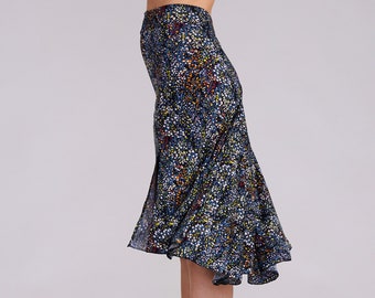 PAOLA Dotted Floral Tango Skirt with Slit, Dance Skirt, Ballroom Tango Skirt, Stretch Skirt, Flow Skirt
