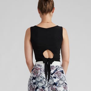 Black Crop Top with Cutout and Bow, Party Top, Tango Top, Dance Top, Ballroom Top, Short Black Top, Summer Top - Design ZOE