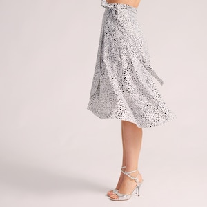 Polka Dot Wrap Tango Skirt, Salsa Dance Skirt with Bow, Playful Polka Dot Skirt – Design COCO