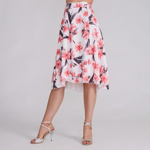 COCO Orange Floral Tango Skirt, Wrap Skirt, Tango Skirt, Dance Skirt, Ballroom Skirt, Skirt with Bow, Bridal Floral Skirt image 1
