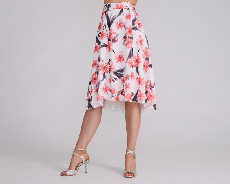COCO Orange Floral Tango Skirt, Wrap Skirt, Tango Skirt, Dance Skirt, Ballroom Skirt, Skirt with Bow, Bridal Floral Skirt image 1