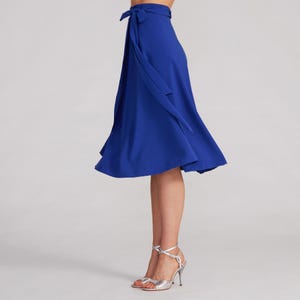 Royal Blue Wrap Tango Skirt with Bow – Flowing Ballroom Dance Skirt | COCO