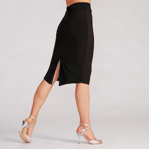 Black Tango Skirt: Ruched Fitted Dance Skirt with Back Slit CLARA