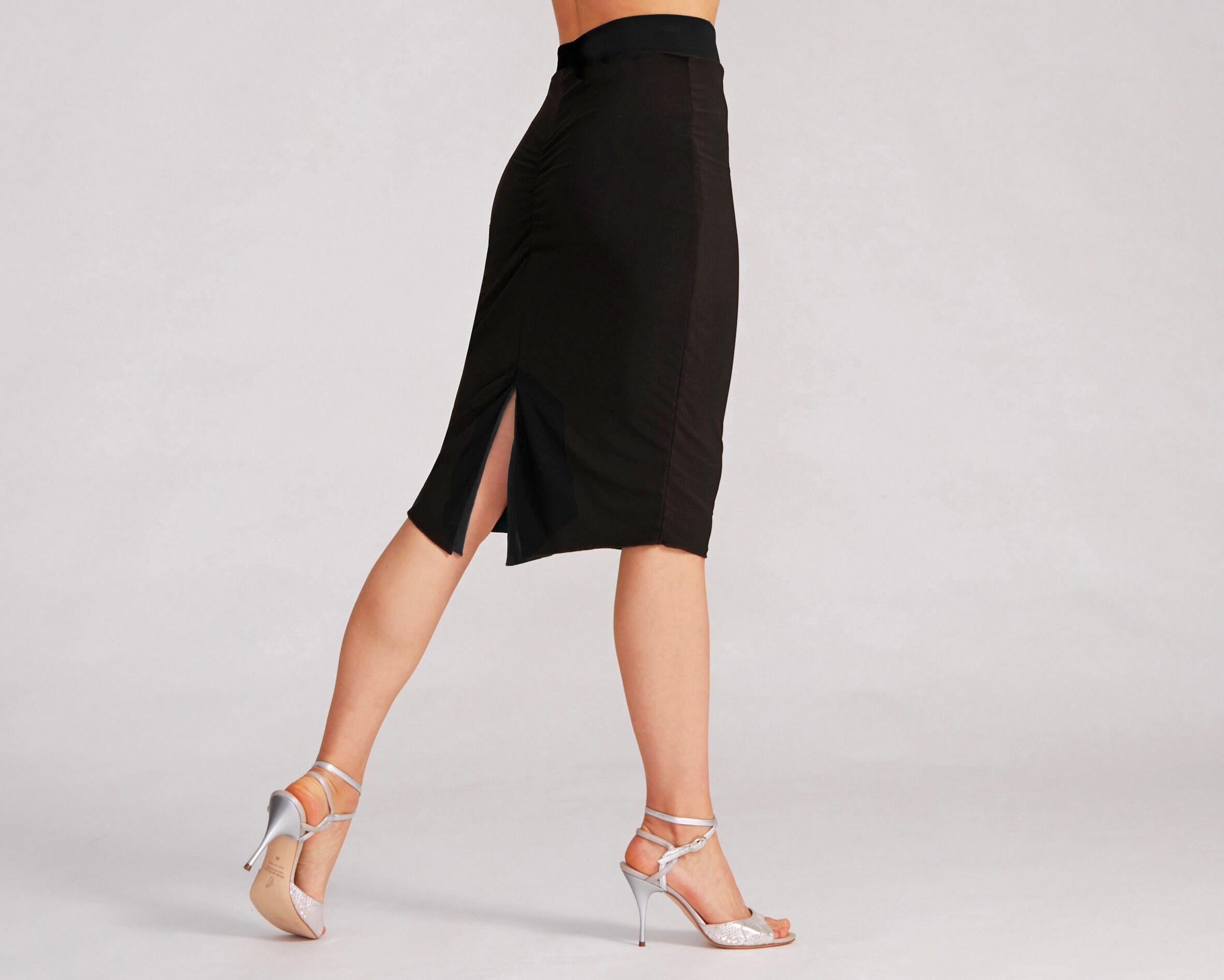 新品　社交ダンス　スリット　黒　スカート　アルゼンチンタンゴ　パーティ　4709 新品 社交ダンス スリット 黒 スカート アルゼンチンタンゴ