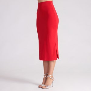 MIA Red Tango Skirt with Side Slits Long Version, Tango Skirt, Dance Skirt, Fitted Red Skirt, Elegant Red Dance Skirt image 2