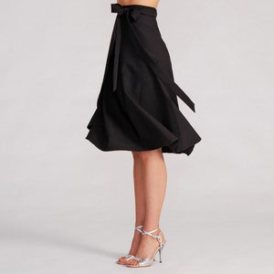 Black Tango Skirt with Bow to Tie, Tango Skirt, Dance Skirt, Ballroom Skirt - Wrap Skirt Design COCO