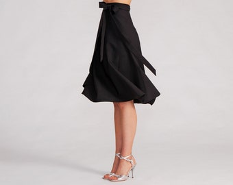 COCO Black (Wrap) Skirt, Tango Skirt, Dance Skirt, Ballroom Skirt, Skirt with Bow to Tie