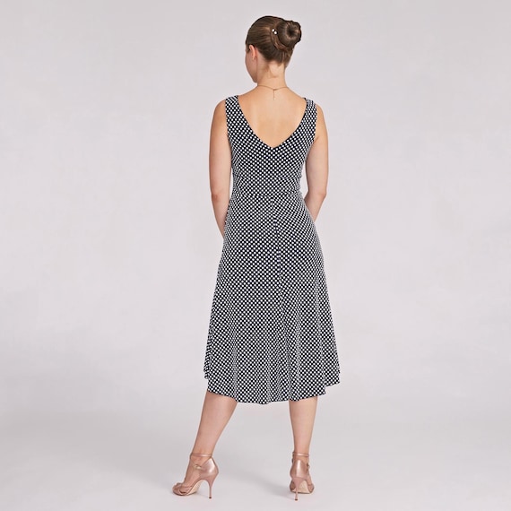 Size XS - Argentine Tango Dress in Polka Dots: A-Line Ballroom Dance Dress CARLA Size XS - Argentine Tango Dress in Polka Dots: A-Line Ballroom Dance Dress CARLA