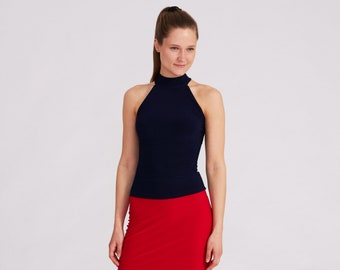 STELLA Neckholder Top in Navy Blue, Tango Top, Neck Holder Top, Ballroom Top, Dance Top, Dancewear, Party Top