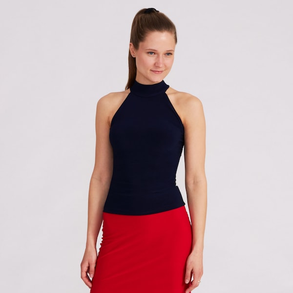 STELLA Neckholder Top in Navy Blue, Tango Top, Neck Holder Top, Ballroom Top, Dance Top, Dancewear, Party Top