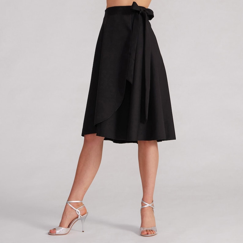 Black Tango Wrap Skirt, High Waisted Milonga Dance Skirt, Adjustable Practice Wear, XS-M – COCO image 4