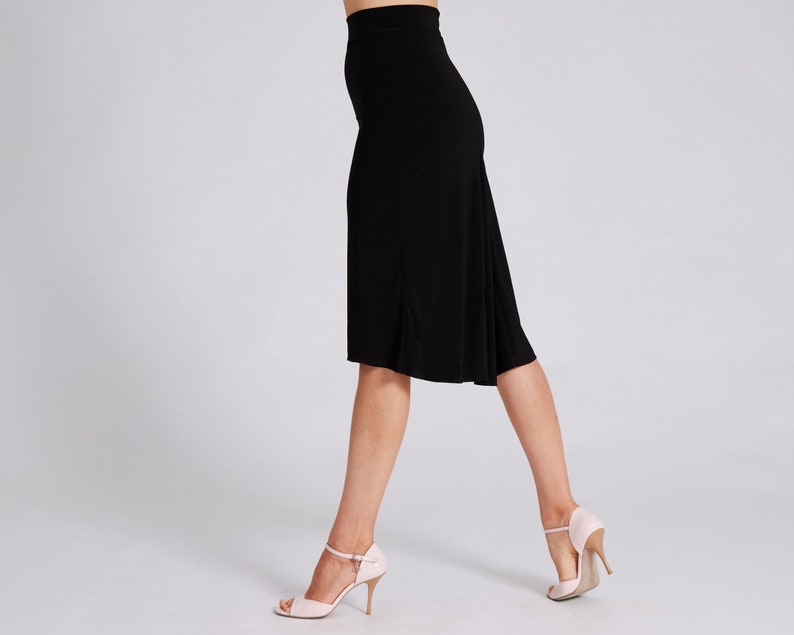 JAZMIN Argentine Tango Skirt in Black, Godet Skirt, Dance Skirt, Tango Skirt with Flow image 3